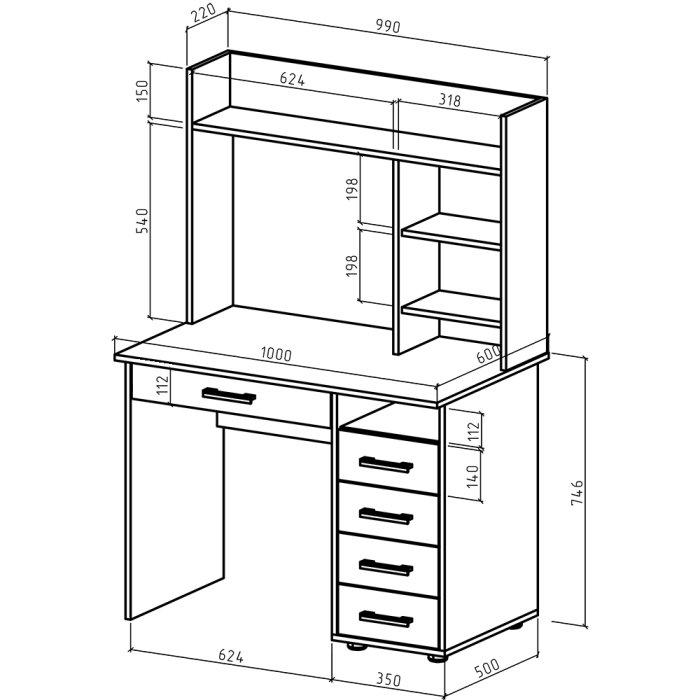 Прямые, Письменный стол с ящиками Остин 11Я
