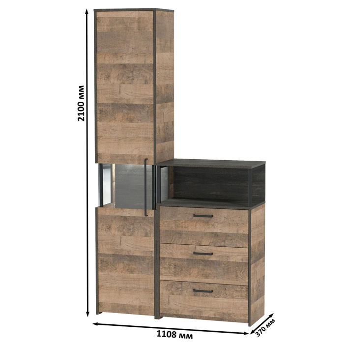 Стенки для гостиной, Шкаф-пенал с подсветкой и витриной и комод с ящиками Трувор