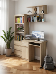 Рабочее место из стола компьютерного МС-1 левый со стеллажоми и настенной полкой Мори