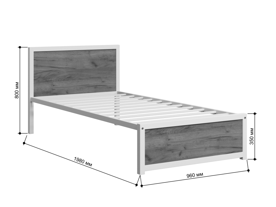 Кровати 90х190, Кровать Титан Лофт 90 без ящиков (черный)