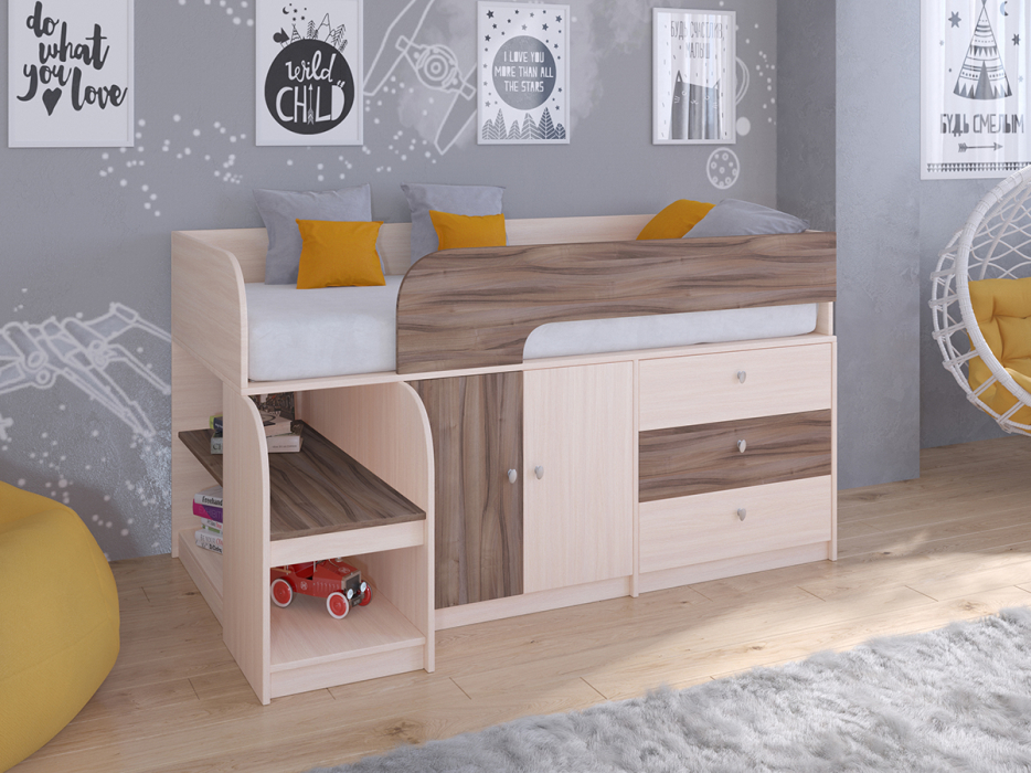 Кровати-чердаки, Кровать-чердак Астра 9 V1 Дуб молочный