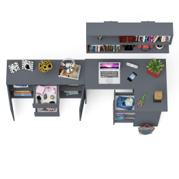 Стол компьютерный угловой МС-16 правый с навесной полкой и тумбой МК-1200.3 Мори