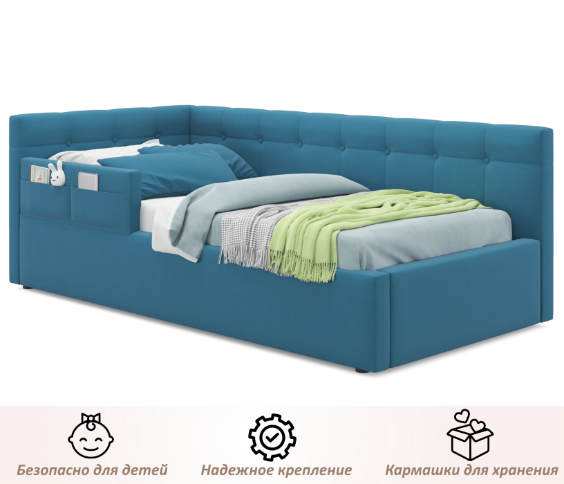 Мягкая кровать, Односпальная кровать-тахта Bonna 900 с защитным бортиким и подъемным механизмом