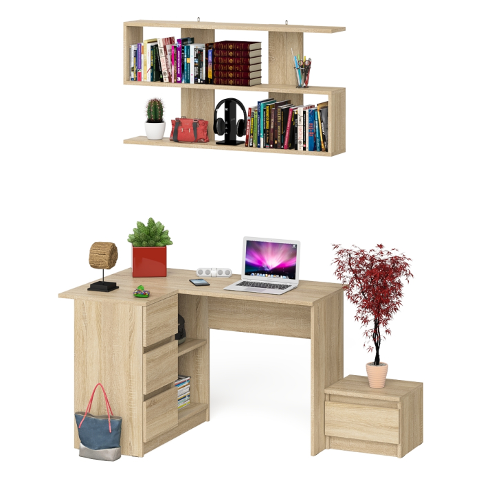 Угловые, Угловой стол компьютерный Мори МС-16 левый с тумбочкой с ящиком 400 и полкой на 1200