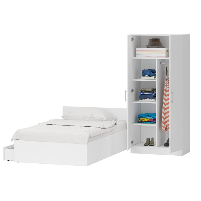 Спальные гарнитуры, Односпальная Кровать с ящиками 1200 со шкафом для одежды 2-х створчатым Стандарт