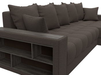 Диван угловой с декором и полкой Лига-050 НПБ, рогожка Амур