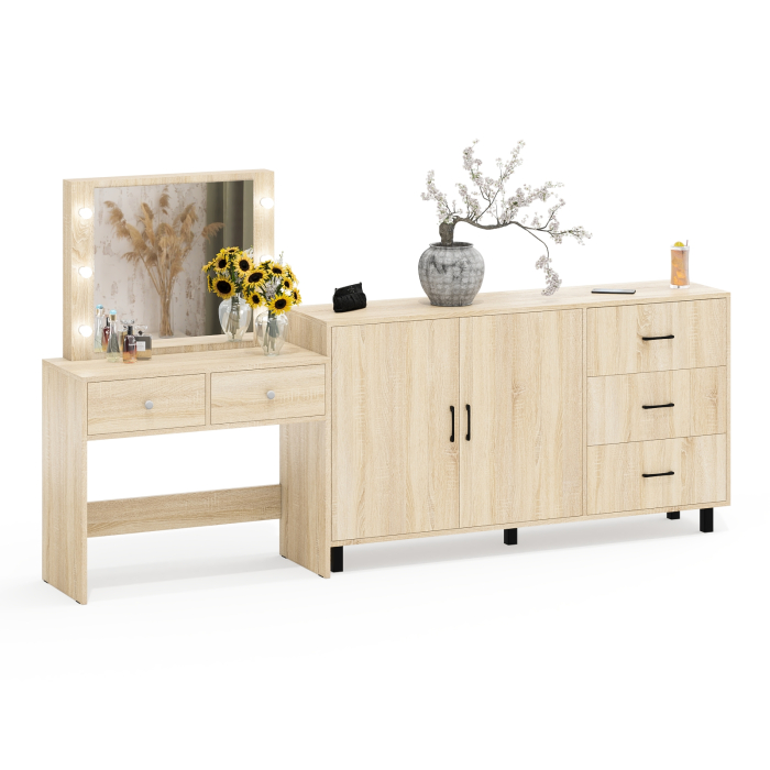 С зеркалом, Косметический столик с подсветкой СТ-5 в комплекте с комодом 123-1604