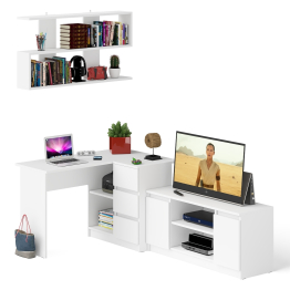 Стол угловой компьютерный Мори МС-16 правый с книжной полкой и ТВ-тумбой МТВ1200.1