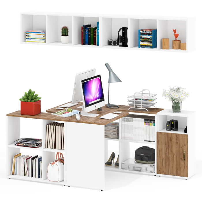 Домашние кабинеты, Мебель для домашнего офиса Лидер-8 из столов-трансформеров с навесными полками и тумбы с нишей