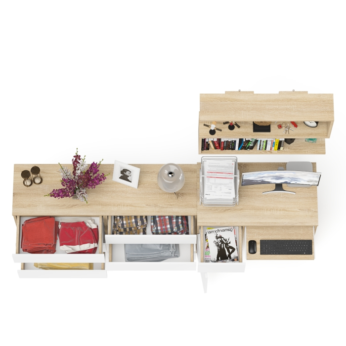 Прямые компьютерные столы, Компьютерный стол МС-1 левый с широким комодом МК1380-6 и полкой Мори 900