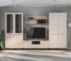 Стенки для гостиной, Набор для гостиной с двумя витринами Турин Кашемир серый/МДФ Кашемир