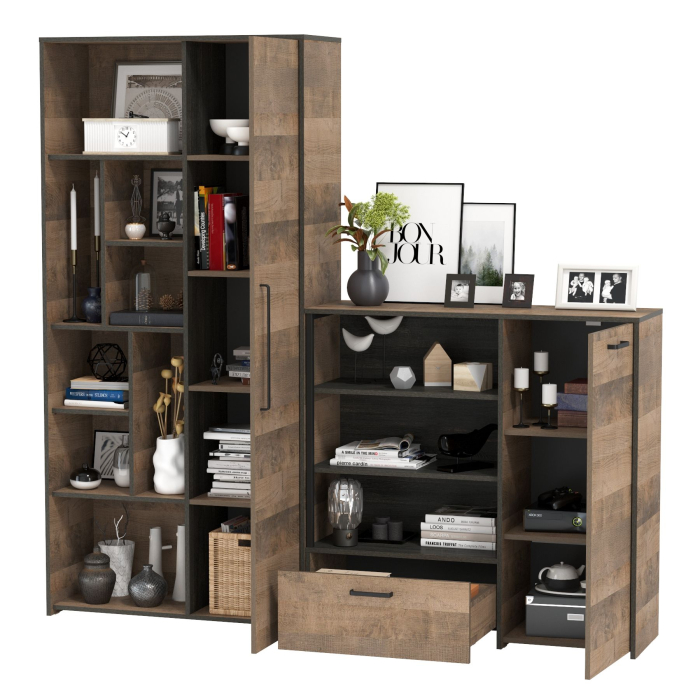 Стенки для гостиной, Шкаф-стеллаж и комод с ящиком и дверкой Трувор