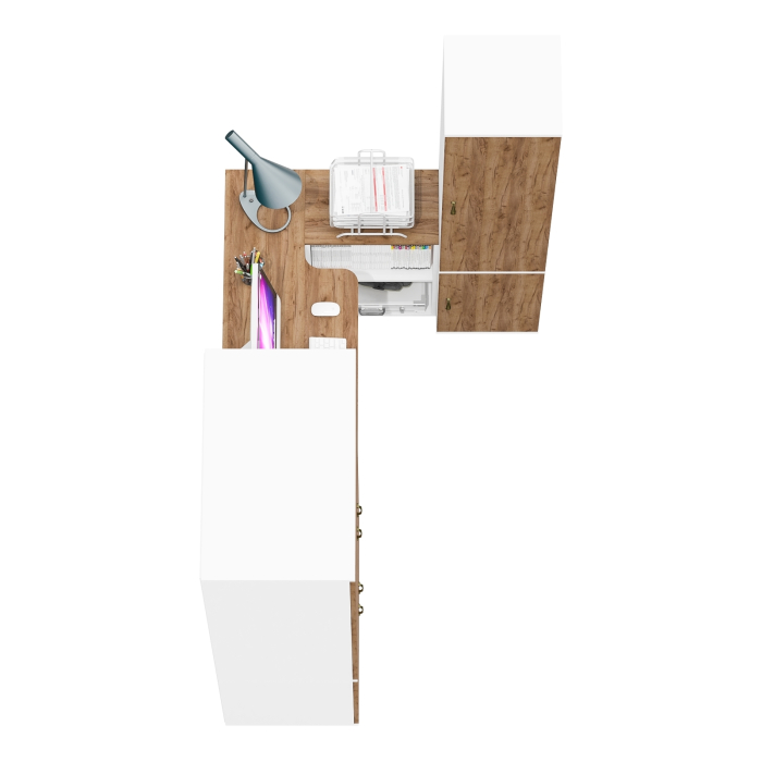 Домашние кабинеты, Шкаф для белья глубокий с пеналом с полками для бумаг и рабочий стол Лидер-8