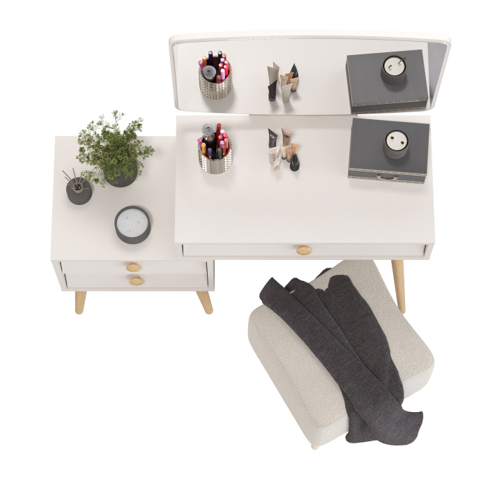 С зеркалом, Пуфик на ножках Куби и трюмо для спальни Афина