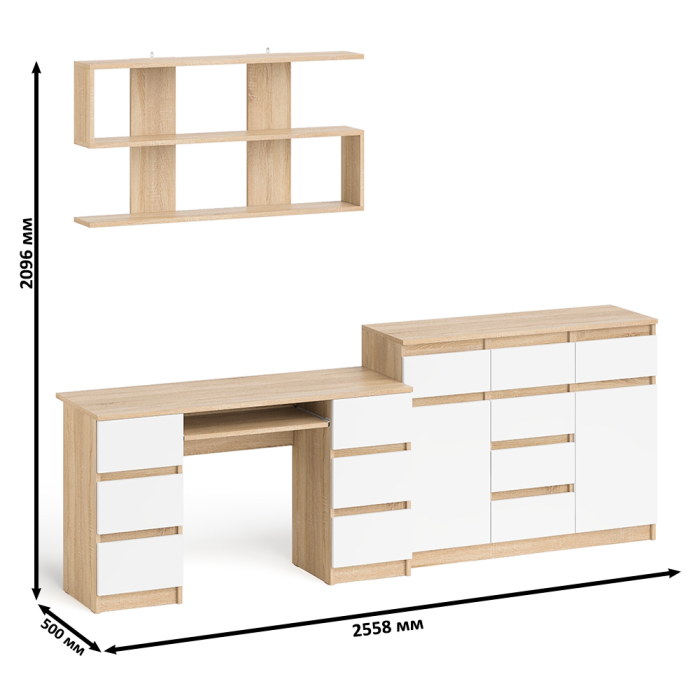 Домашние кабинеты, Комод-тумба Мори МК1200.4 с открытой верхней полкой и стол компьютерный МС-2