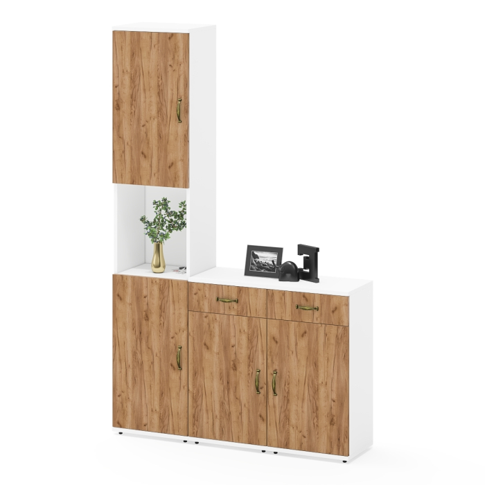 Домашние кабинеты, Две тумбы с ящиком и дверкой и пенал для рабочего кабинета Лидер-8