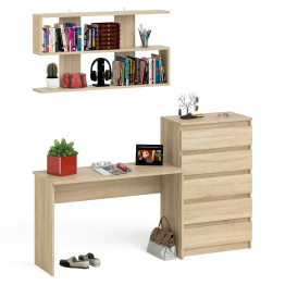 Комод высокий Мори пять выдвижных ящиков со столом для работы на 1200 и навесной полкой 1200