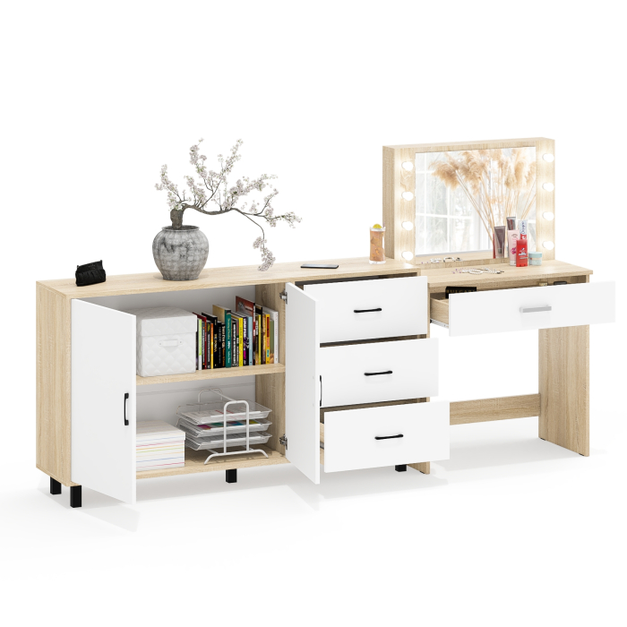 С зеркалом, Комод-тумба 123-1604 и туалетный столик с подсветкой СТ-4