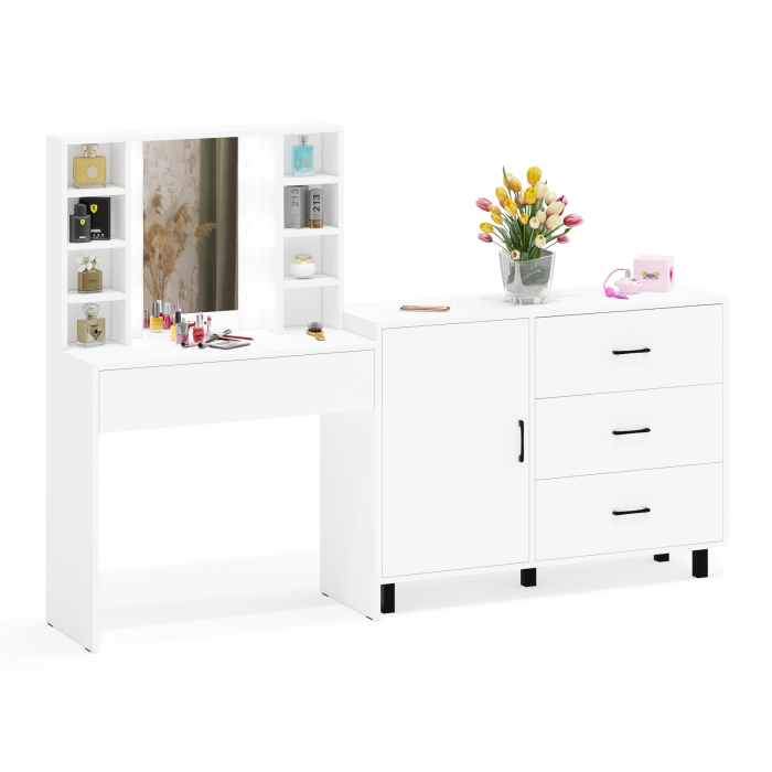 Туалетные столики, Туалетный столик с подсветкой 115 и комод с дверкой и 3-мя ящиками 122-1204