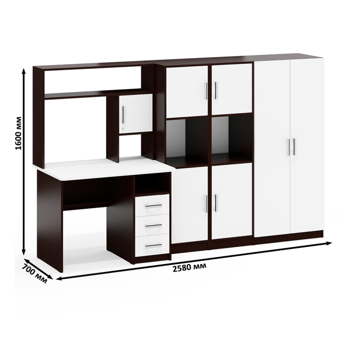 Домашние кабинеты, Уголок для школьника из стола с пеналами и платяного шкафа СК-9