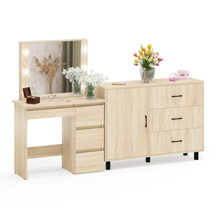 Туалетные столики, Комод-тумба 122-1204 и столик косметический с лампочками Сура