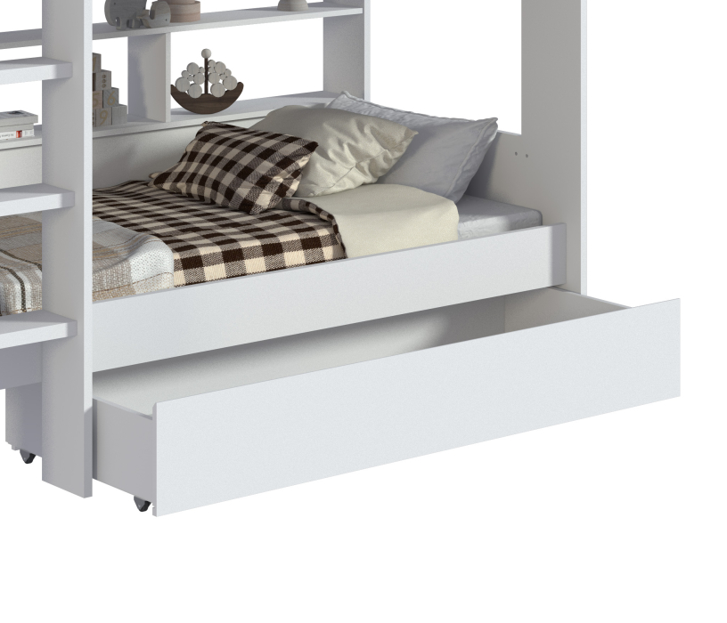 Кровати, Терра СБ-2965 Кровать двухъярусная с выдвижным ящиком и основанием СБ-2995 Белый/Белый (Gaius)