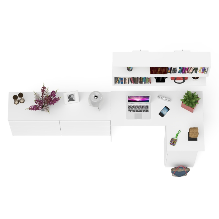 Домашние кабинеты, Комод широкий 6-ть ящиков Мори МК1380.6 с угловым компьютерным столом МС-16 правым и открытой книжной полкой