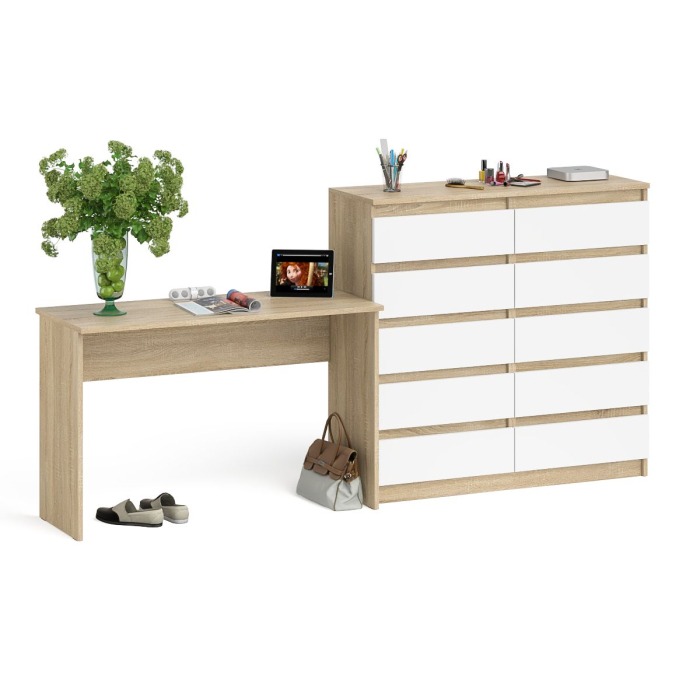 Домашние кабинеты, Большой комод МК1200.10 десять ящиков и письменный стол МСП1200 Мори