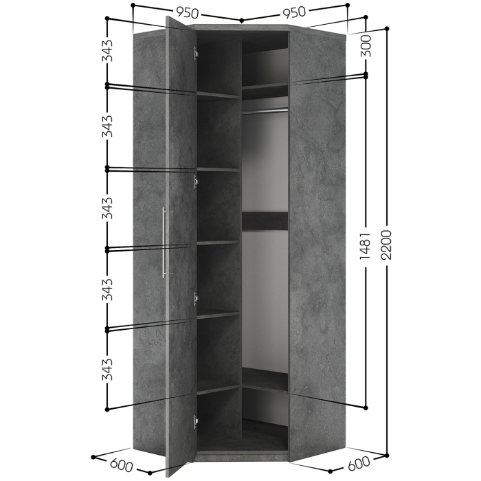 Для одежды, Шкаф угловой Мелодия МУ-12 95х95