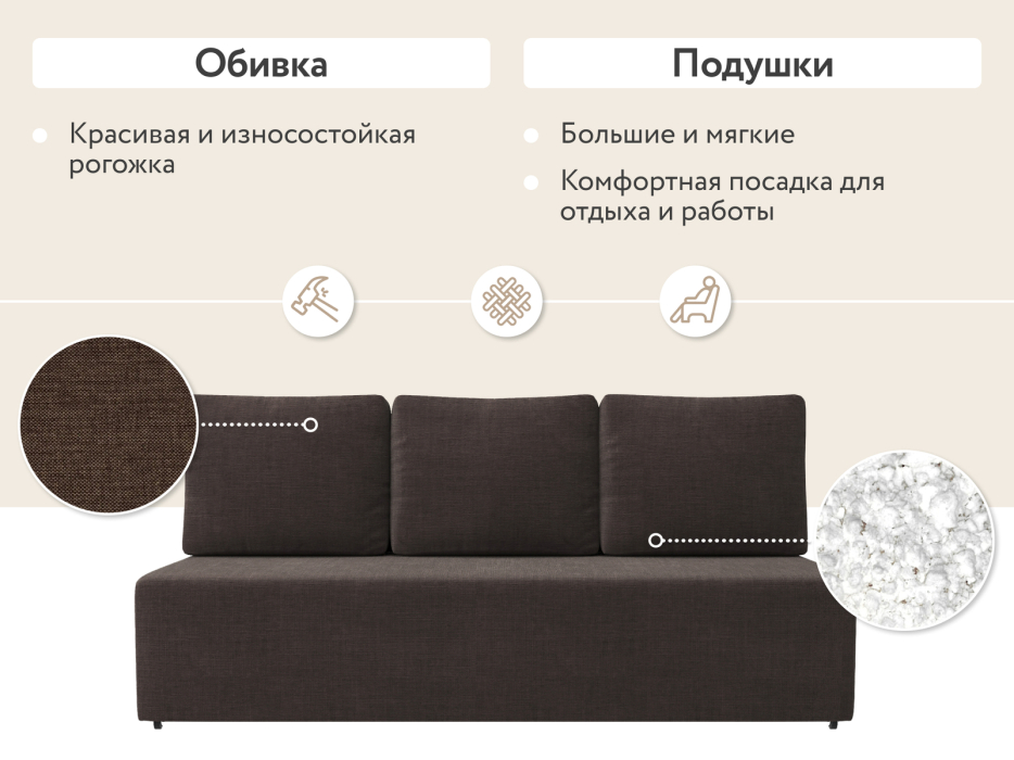 Диваны еврокнижки, Диван прямой  Каир, рогожка