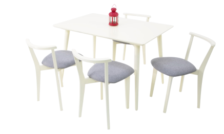 Стол Монте 120 слоновая кость со стульями Франк слоновая кость рогожка серый