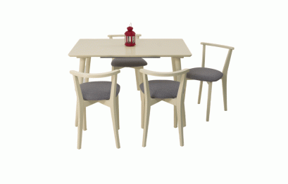 Стол Монте 120 слоновая кость со стульями Франк слоновая кость рогожка серый