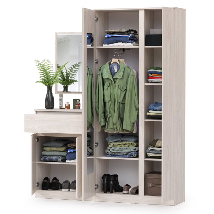 Прихожая, Шкаф для одежды с зеркалом внутри с комодом и зеркалом Ника