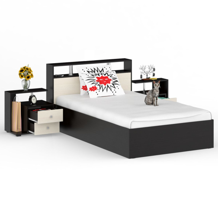 Спальные гарнитуры, Кровать Камелия 1200 с двумя прикроватными тумбами