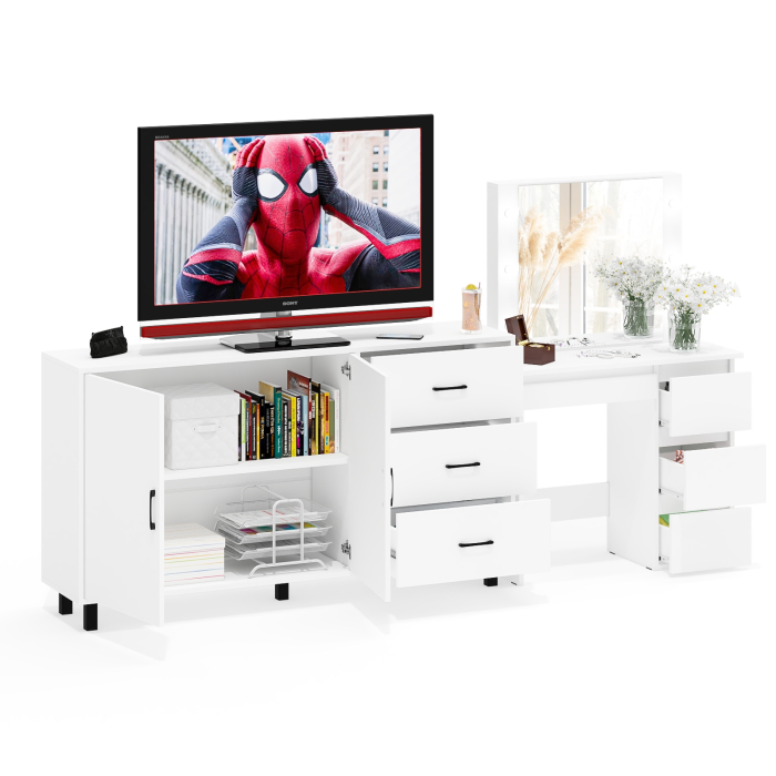 С зеркалом, Косметический столик Сура с зеркалом и подсветкой и с тумбой-комодом 123-1604