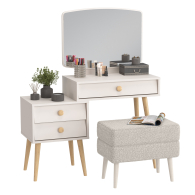 С зеркалом, Женское трюмо для спальни Афина и банкетка на ножках Тифани