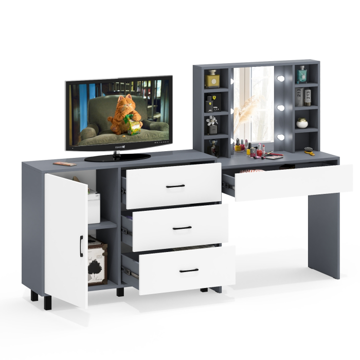 Туалетные столики, Туалетный столик с подсветкой 115 и комод с дверкой и 3-мя ящиками 122-1204