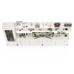 Шкаф со стеклом и 2 комода для аппаратуры с 4 полками Валенсия № 119