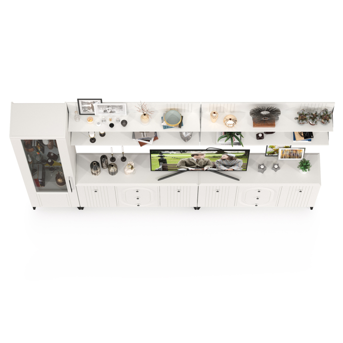 Стенки для гостиной, Шкаф со стеклом и 2 комода для аппаратуры с 4 полками Валенсия № 119