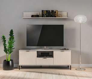 Тумба под ТВ с полкой для гостиной Турин Кашемир серый/МДФ Кашемир