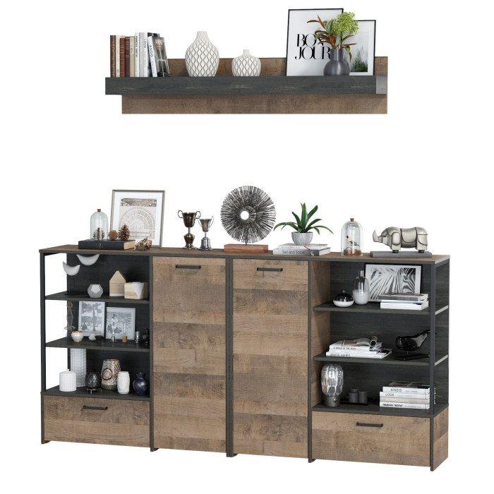 Стенки для гостиной, Два комода с дверками и ящиками и навесная полка Трувор