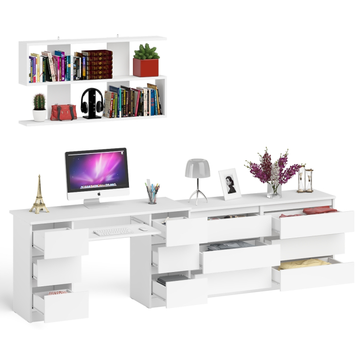 Домашние кабинеты, Стол компьютерный ящики слева и справа Мори МС-2 с комодом и полкой навесной