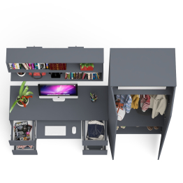 Платяной шкаф две двери Мори МШ800.1 с компьютерным столом и полкой навесной