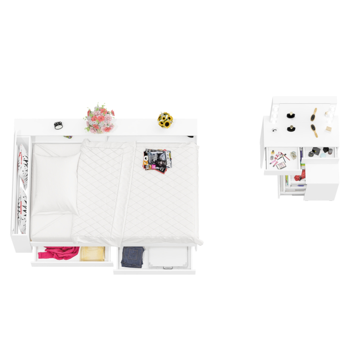 Спальные гарнитуры, Туалетный столик для спальни с подсветкой 110 и Ксения кровать 1200 с ящиками и прикроватный блок