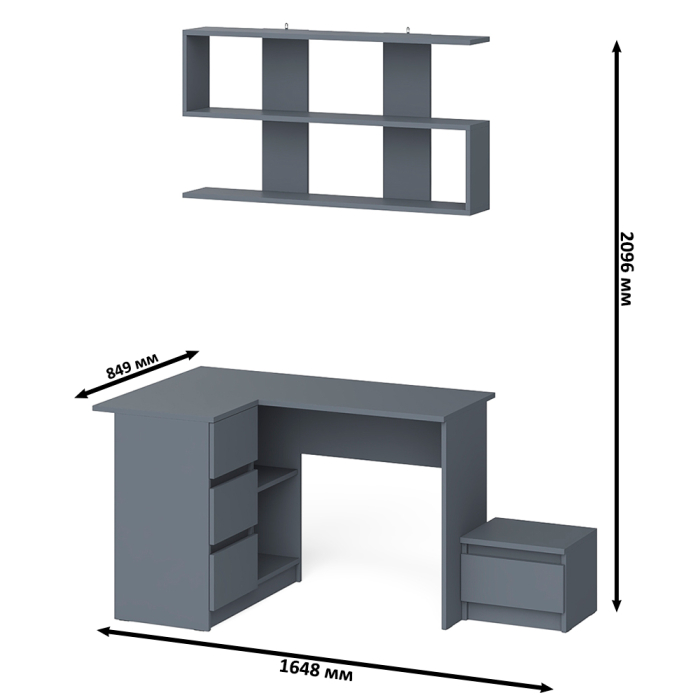 Угловые, Угловой стол компьютерный Мори МС-16 левый с тумбочкой с ящиком 400 и полкой на 1200