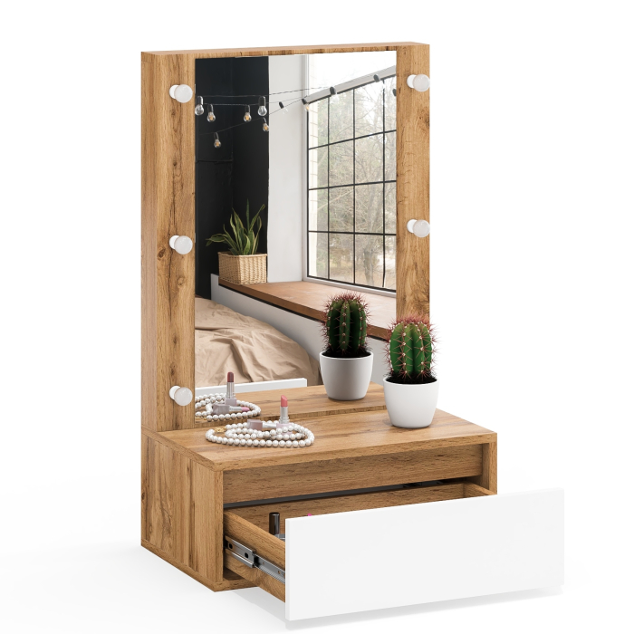 С зеркалом, Стол косметический навесной с подсветкой