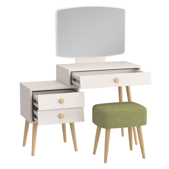 С зеркалом, Трюмо для спальни Афина с прямоугольной банкеткой Полли