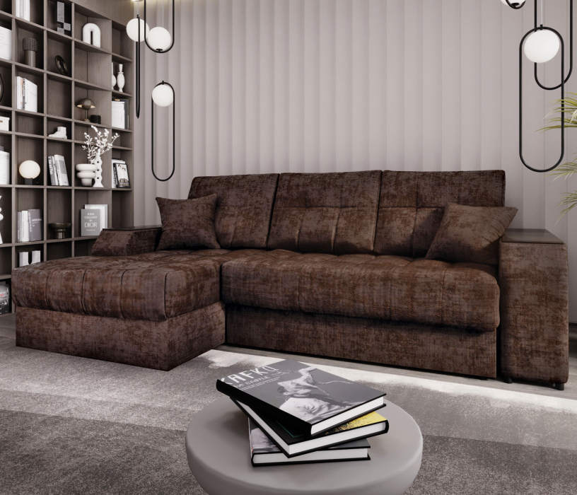 Диваны угловые в гостиную, Угловой диван-кровать Лас-Вегас левый, шенилл