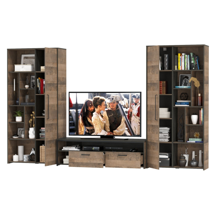 Стенки для гостиной, Два шкафа-стеллажа в стиле лофт и тумба для аппаратуры Трувор