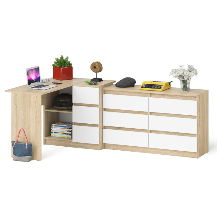 Компьютерные столы, Комод Мори 1200 6 ящиков и компьютерный угловой стол МС-16 правый